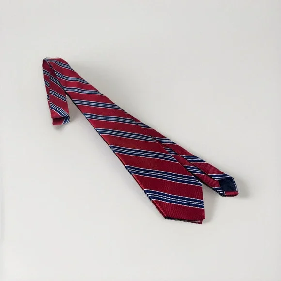 BROOKS BROTHERS "346" Pure‎ Silk Red with white & Navy blue Striped Neck Tie - Picture 4 of 5